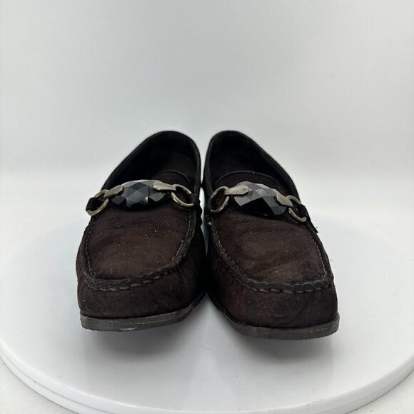 Stuart Weitzman Women Size 7B Dark Brown Suede Gancini Slip On Flat Loafer Shoes - Picture 2 of 15